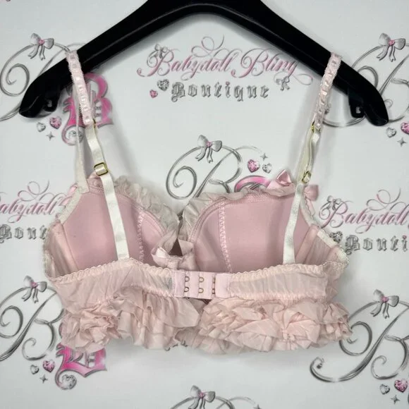 La senza bra love ruffle frilly bows ribbon 🎀pink white striped tiered babydoll - Picture 2 of 14